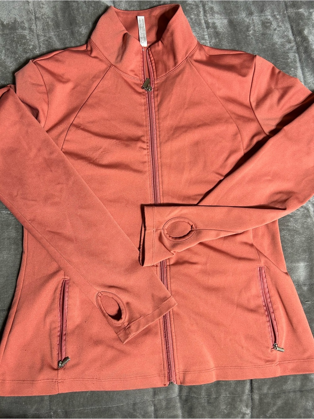 Women’s Coral Zip-Front Bomber Jacket with Thumbhole Cuffs